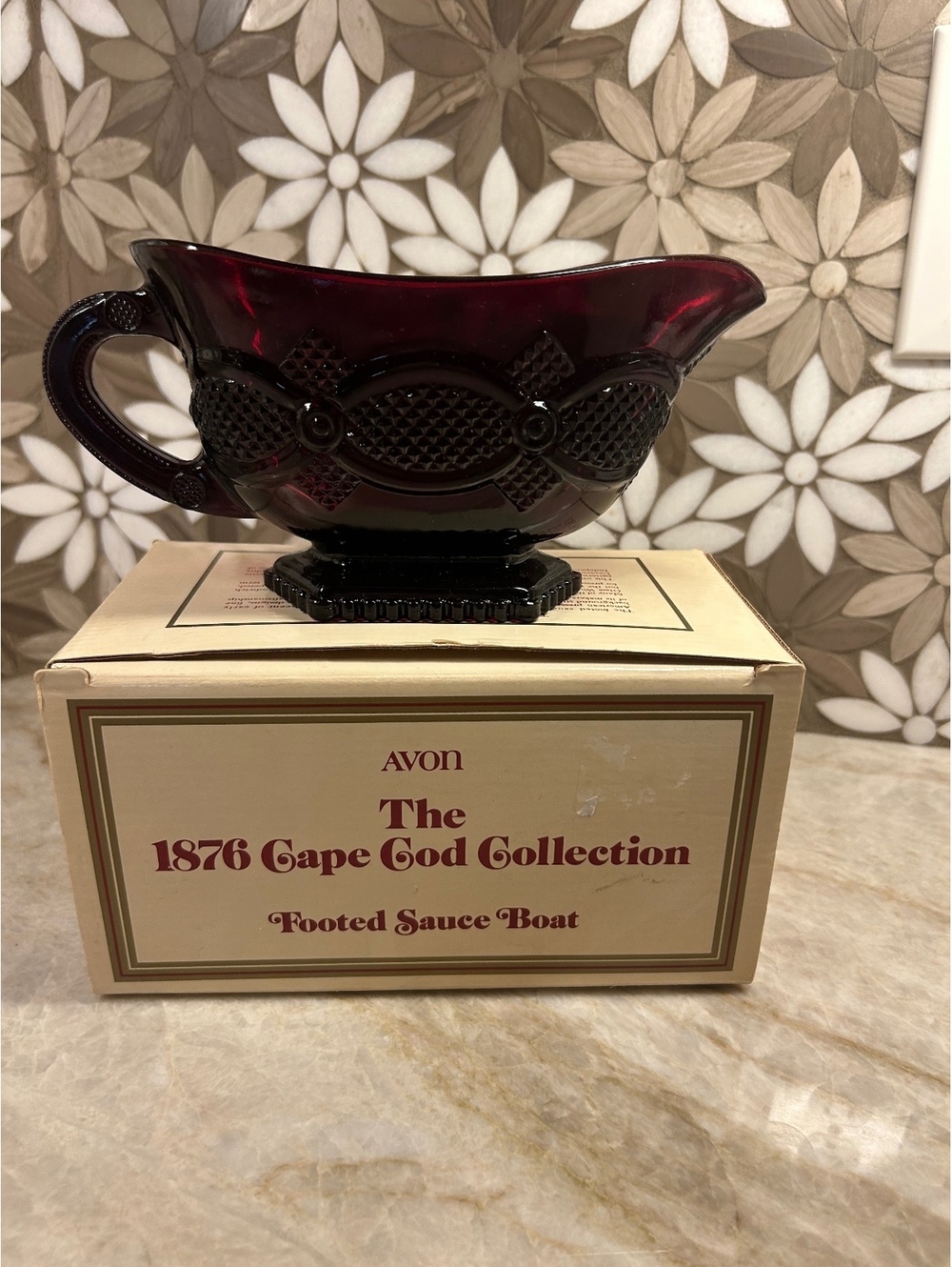 Vintage Avon 1876 Cape Cod Collection Ruby Red Footed Sauce / Gravy Boat